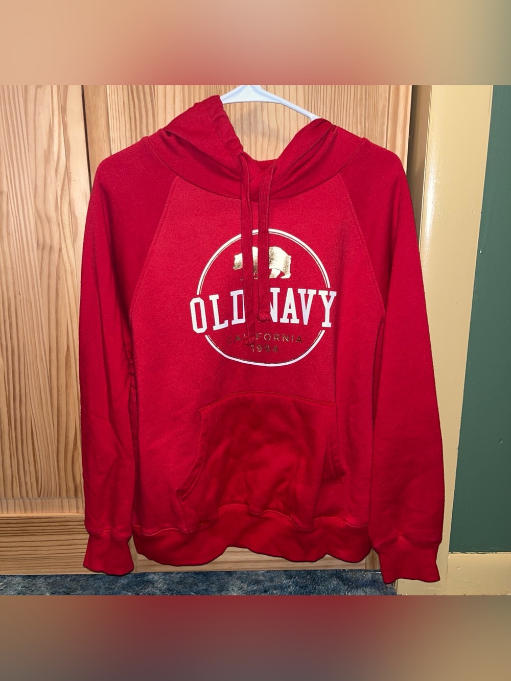Old Navy Red Crewneck Hoodie with Gold Bear Logo